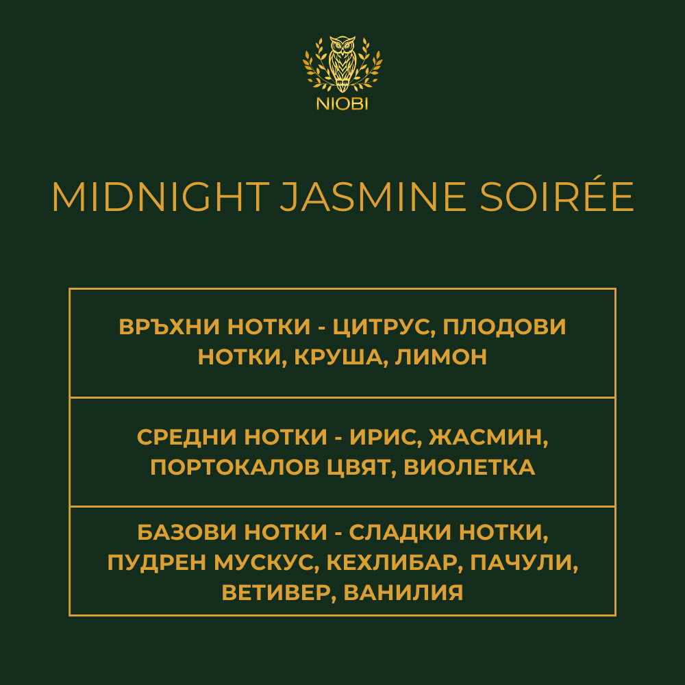 Ароматен профил Midnight Jasmine - нотки на жасмин, мускус и кехлибар NIOBI