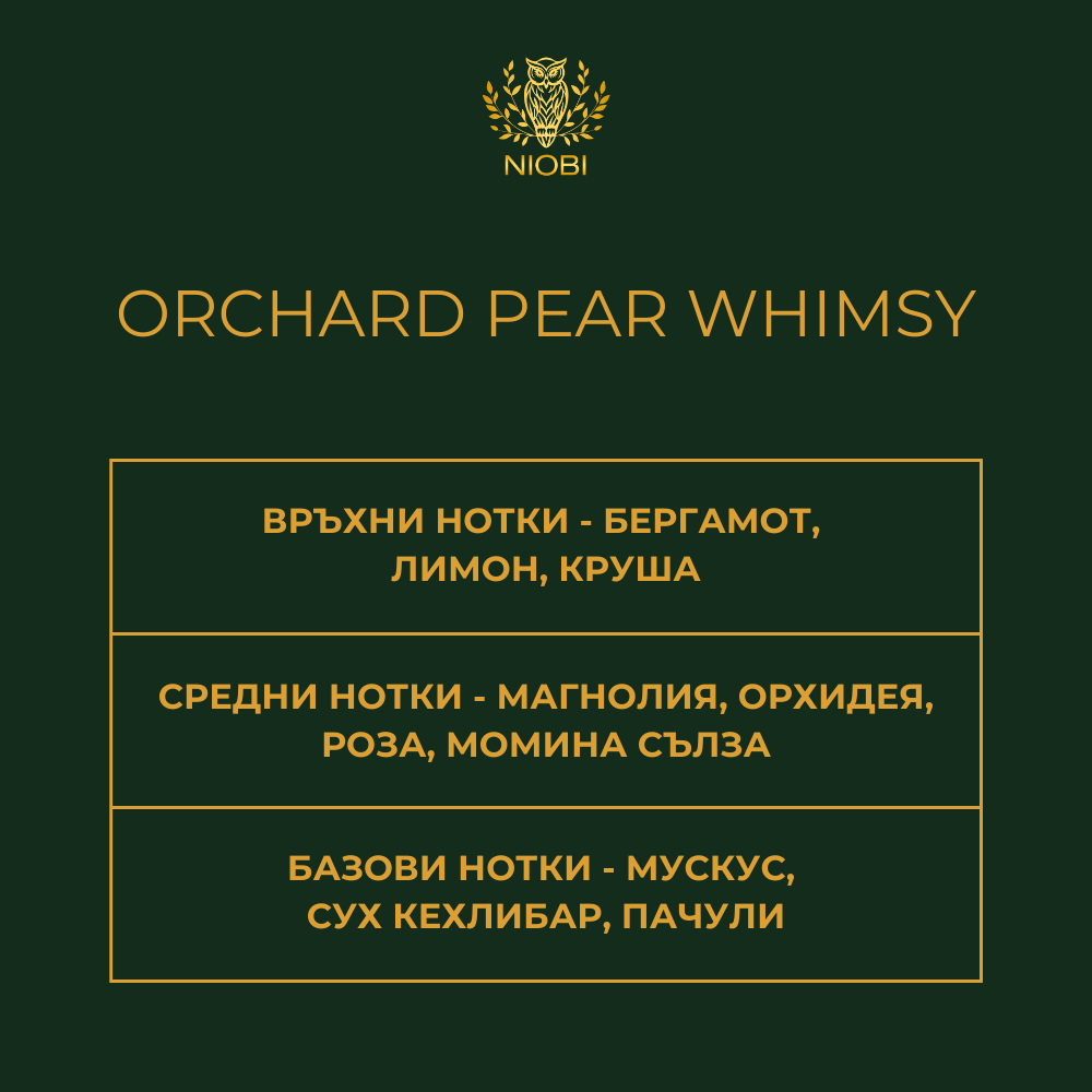 Ароматен профил Orchard Pear Whimsy - нотки на круша и цветни акорди NIOBI